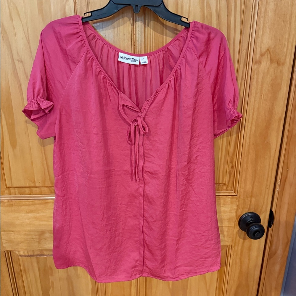 St. John's Bay Rose Blouse with Tie Detail